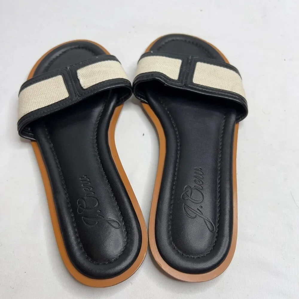 J.Crew Slide Sandals in Canvas and leather black Size 6 BH411 - Picture 4 of 8
